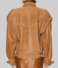 Load image into Gallery viewer, Women Camel Brown Oversized Leather Jacket
