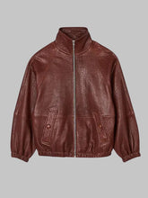 Load image into Gallery viewer, Women Classic Burgundy Oversized Leather Bomber Jacket
