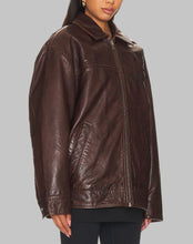 Load image into Gallery viewer, Women Stylish Dark Brown Oversized Leather Jacket
