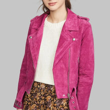 Load image into Gallery viewer, Women’s Stylish Pink Suede Leather Biker Jacket
