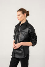 Load image into Gallery viewer, Women&#39;s Stylish Black Leather Shirt Jacket
