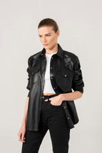 Load image into Gallery viewer, Women&#39;s Stylish Black Leather Shirt Jacket

