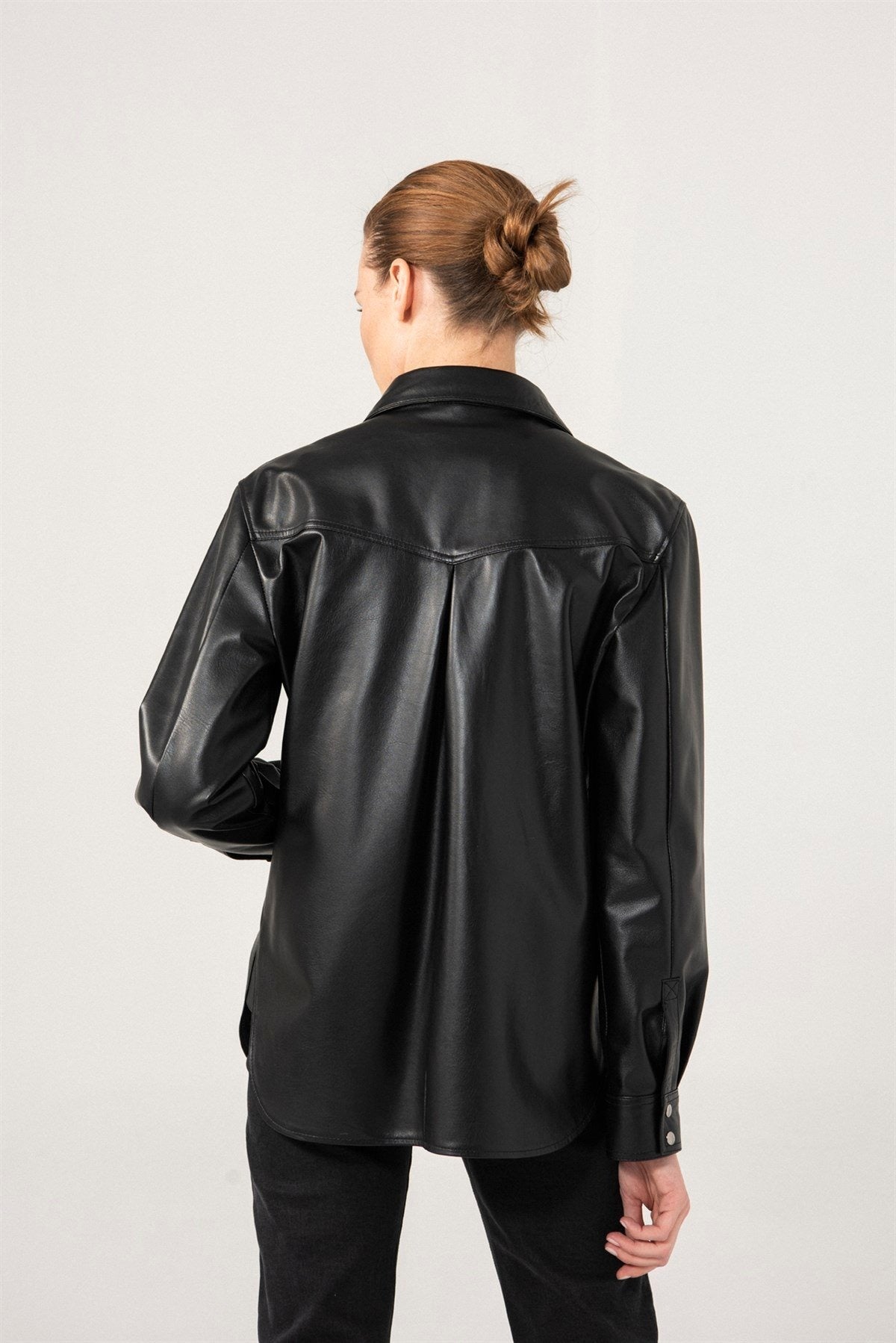 Women s Black Leather Shirt Jacket Leather Shirt Jacket