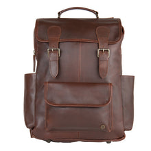 Load image into Gallery viewer, The City Brown Leather Backpack with Laptop Compartment
