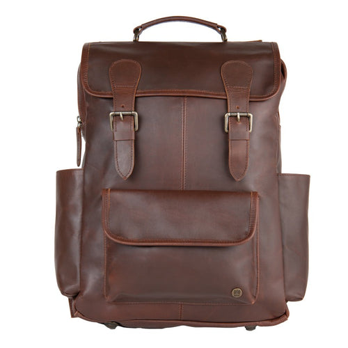 The City Brown Leather Backpack with Laptop Compartment