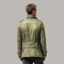 Load image into Gallery viewer, Vintage Distressed Green Leather Biker Jacket for Men
