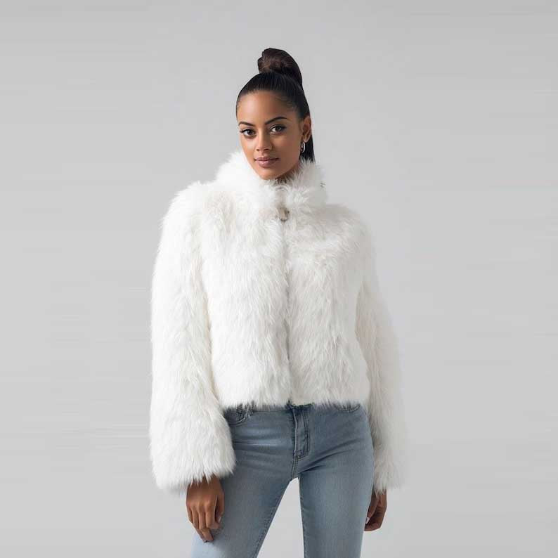 White Mink Fur Jacket Women Luxury Real Fur Coat