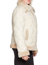 Load image into Gallery viewer, Women Beige Puffer Shearling Jacket
