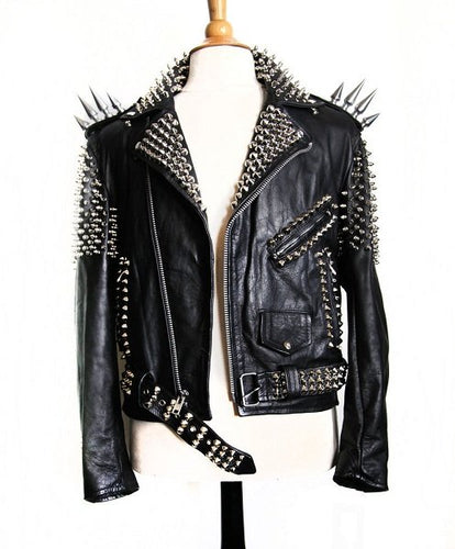 Women Black Color Silver Studded Leather Jacket