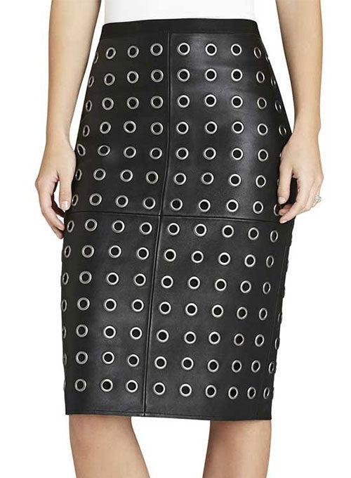 Women Black Grommet Leather Skirt