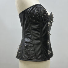 Load image into Gallery viewer, Women Black Leather Overbust Corset with Spikes
