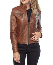 Load image into Gallery viewer, Women Brown Pure Lambskin Leather Biker Moto Jacket
