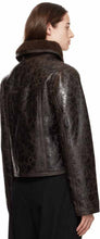 Load image into Gallery viewer, Women Dark Brown Shearling Distressed Leather Jacket
