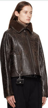 Load image into Gallery viewer, Women Dark Brown Shearling Distressed Leather Jacket
