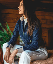 Load image into Gallery viewer, Women Royal Blue Suede Bomber Leather Jacket

