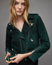 Load image into Gallery viewer, Women Royal Green Suede Biker Leather Jacket
