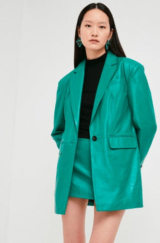 Women Sea Green Leather Blazer