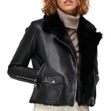 Load image into Gallery viewer, Women Sheepskin Black Biker Leather Jacket
