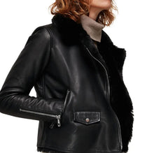 Load image into Gallery viewer, Women Sheepskin Black Biker Leather Jacket
