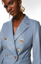 Load image into Gallery viewer, Women Stone Blue Leather Blazer with Golden Button

