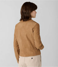 Load image into Gallery viewer, Women Suede Leather Jacket in Tan Brown
