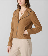 Load image into Gallery viewer, Women Suede Leather Jacket in Tan Brown
