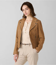 Load image into Gallery viewer, Women Suede Leather Jacket in Tan Brown
