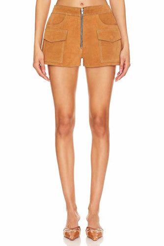 Women Sugar Tan Suede Leather Shorts
