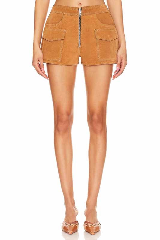 Women Sugar Tan Suede Leather Shorts