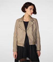Load image into Gallery viewer, Women Tan Beige Biker Suede Leather Jacket
