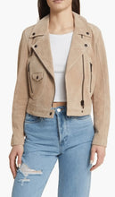 Load image into Gallery viewer, Women Tan Beige Suede Biker Leather Jacket
