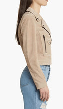 Load image into Gallery viewer, Women Tan Beige Suede Biker Leather Jacket
