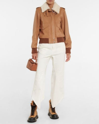 Women Tan Brown B3 Shearling Leather Jacket