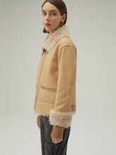 Load image into Gallery viewer, Women Tan Brown Shearling Bomber Leather Jacket
