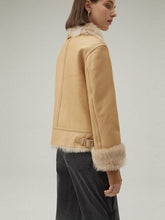 Load image into Gallery viewer, Women Tan Brown Shearling Bomber Leather Jacket
