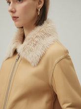 Load image into Gallery viewer, Women Tan Brown Shearling Bomber Leather Jacket
