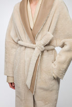 Load image into Gallery viewer, Women Tan Brown Shearling Leather Coat With Belted Waist
