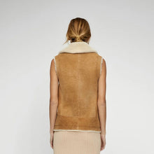 Load image into Gallery viewer, Women Tan Brown Suede Shearling Leather Vest
