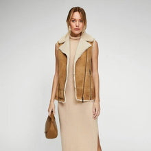 Load image into Gallery viewer, Women Tan Brown Suede Shearling Leather Vest
