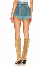 Load image into Gallery viewer, Women Turquoise Suede Leather Fringe Short

