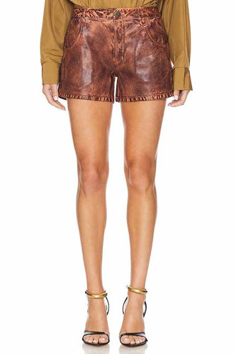 Women Vintage Brown Leather Shorts