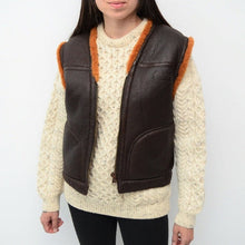 Load image into Gallery viewer, Women Vintage Leather Shearling Vest in Dark Brown
