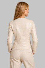 Load image into Gallery viewer, Back View of Women Cream Leather Collarless Jacket
