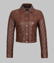Load image into Gallery viewer, Women Dark Brown Quilted Leather Jacket
