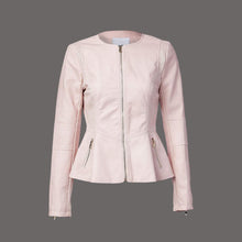 Load image into Gallery viewer, Women New Pink Leather Peplum Jacket
