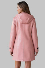 Load image into Gallery viewer, Back View of Women Pink Real Leather Hooded Coat
