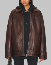 Load image into Gallery viewer, Women Stylish Dark Brown Oversized Leather Jacket
