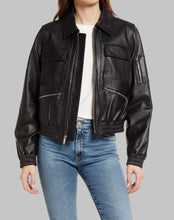 Load image into Gallery viewer, Women Timeless Black Oversized Leather Bomber Jacket
