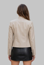 Load image into Gallery viewer, Back View of Women Trendy Cream Leather Cafe Racer Jacket
