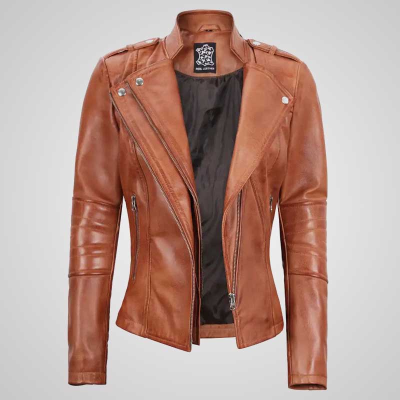 Women’s Tan Leather Biker Jacket – Classic 1950s Style